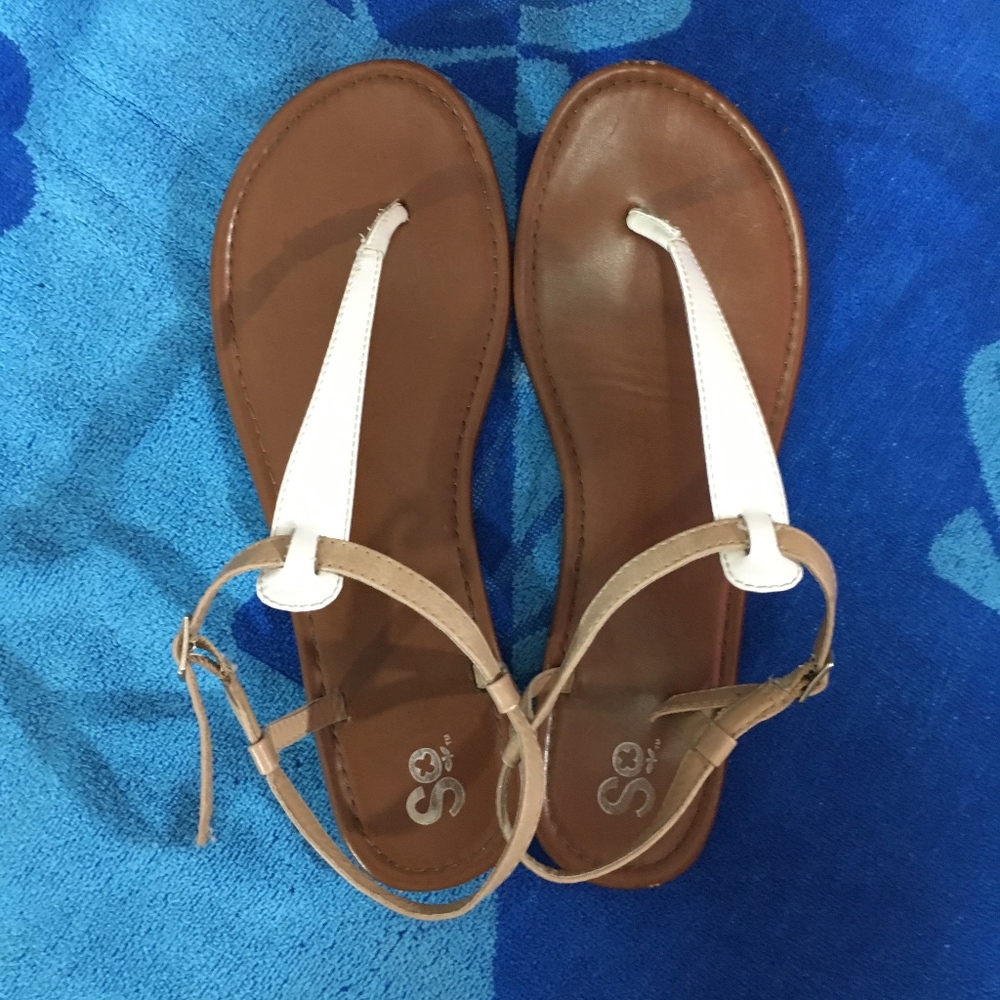 Brown & White Buckle Sandals